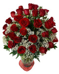Bouquet of red roses with a clear vase 